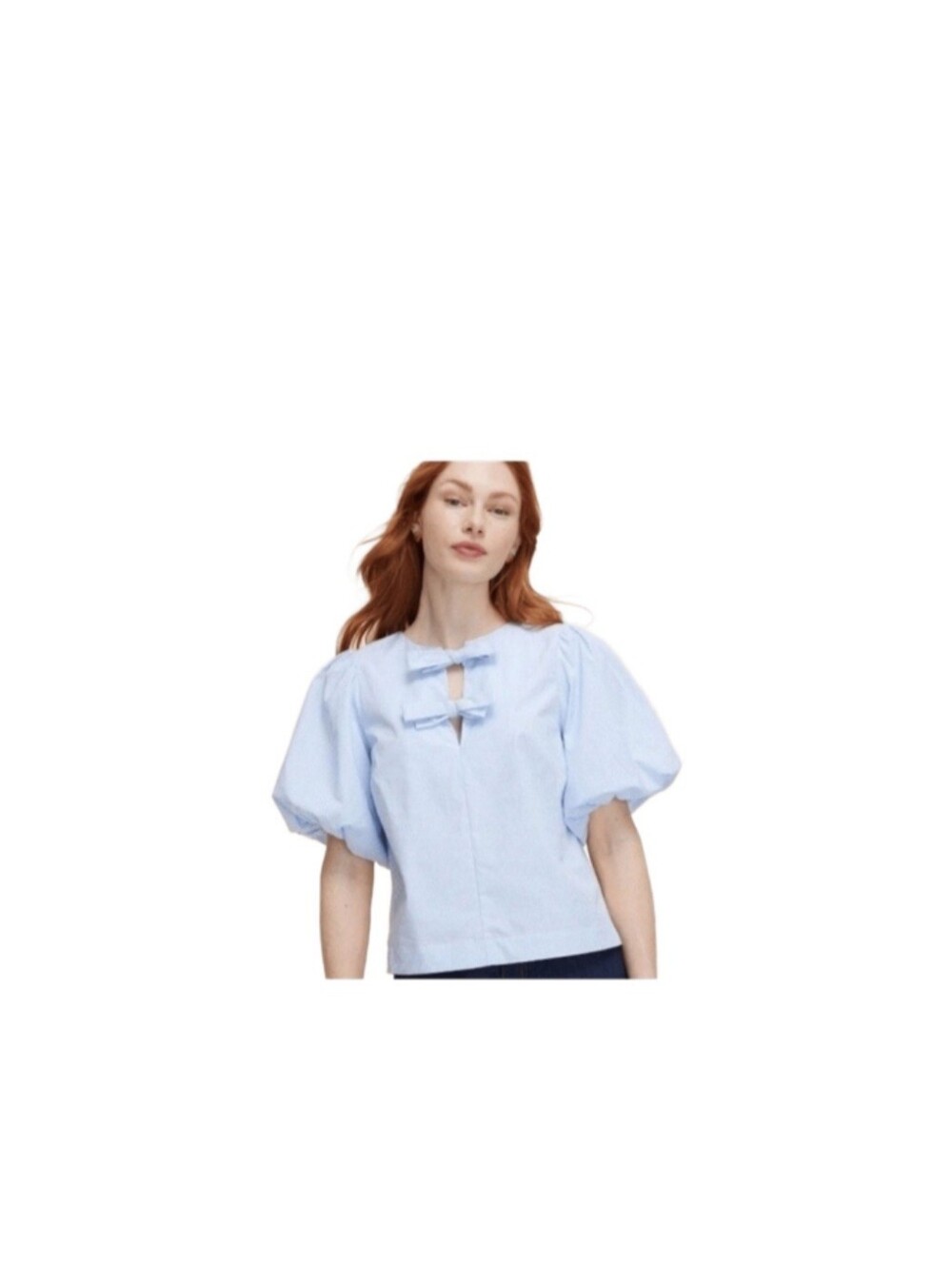Kate Spade Fro Target Light Blue Puff Sleeve Bow-Front Women's Top